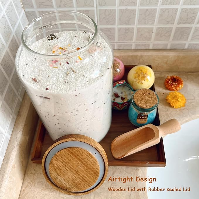 83 oz Bath Salts Glass Jar with Wooden Lid and Scoop,Bathroom Decor Container,Airtight Storage Bathtub Accessories for Women