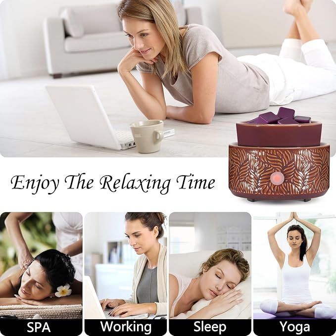 Electric Wax Melt Warmer 4-in-1 Candle Warmer for Scented Wax Melter Cute Ceramic Fragrance Wax Burner for Home Office Bedroom Deco Gift for Women Purple-red