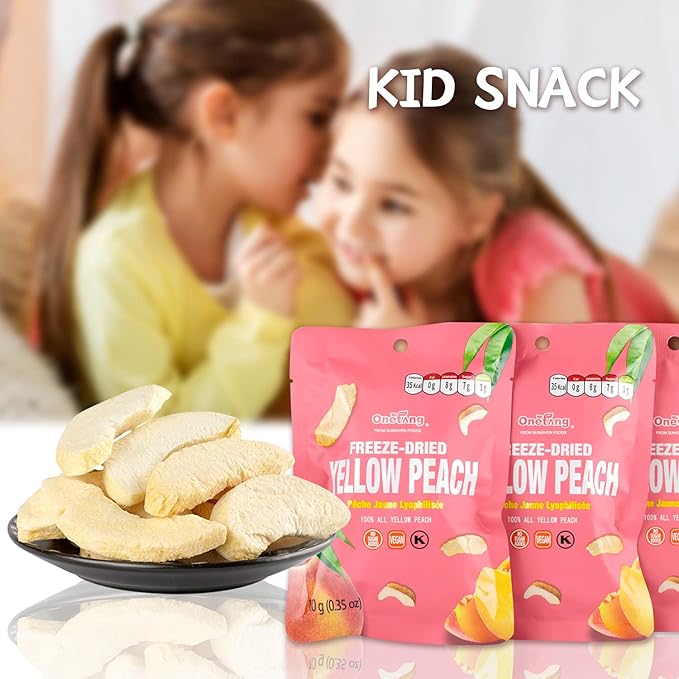 ONETANG Freeze-Dried Fruit Yellow Peach Chips, 9 Pack Single-Serve Pack, Non GMO, Kosher, No Add Sugar, Gluten free, Vegan, Holiday Mothers Day Gifts, Healthy Snack 0.35 Ounce