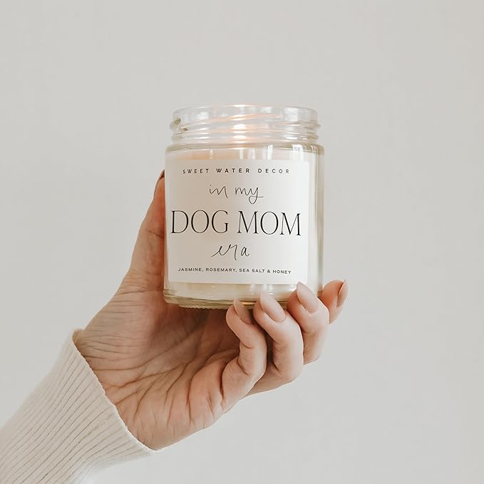 Sweet Water Decor Dog Mom Gifts for Women - Jasmine Rosemary Sea Salt & Honey Scented Candle - Dog Lovers Gifts for Women Soy Candle with 40 Hours Burn Time - in My Dog Mom Era Soy Wax Candle - 9oz