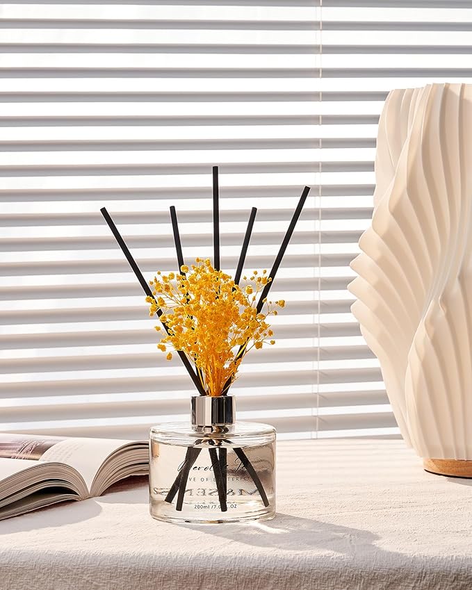 M&SENSE Reed Diffuser Set with 7 Sticks | 7.0oz Fresh Neroli & Tea Scent, Home Flame Free Fragrance Diffuser for Bathroom Office Hotel Shelf, Long Lasting Floral Diffuser with Baby's Breath Flower