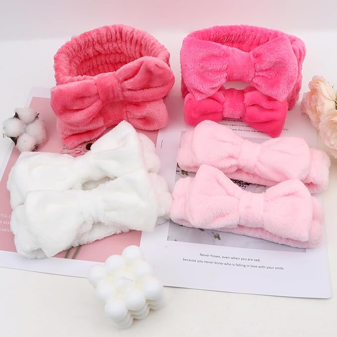 8 Pack Spa Headband for Washing Face,Pink Skincare Headband Set for Women Girls Cute Bow Headbands for Makeup Skin Care Head bands Sleepover Party Supplies for Girl