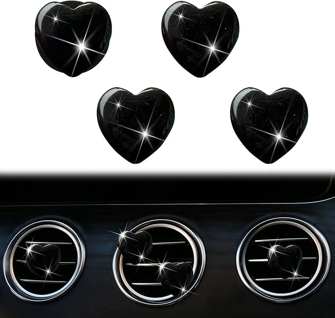 4 Pcs Heart Air Vent Clips, Cute Heart Car Air Fresheners Vents Clips Funny Cars Diffuser Vent Clips Cars Interior Decor Charm Cute Car Accessories,Decoration for Women (Black)