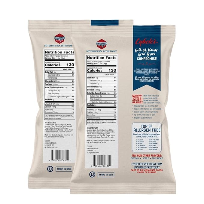 Cybele's Free-to-Eat Ancient Grain Pops - Healthy Snacks, All Natural, Gluten-Free, Vegan, No Preservatives or Additives (Butter Pops 4oz, Pack of 2)