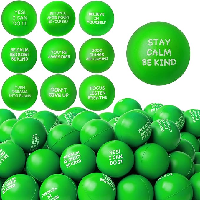 100PCS Motivational Stress Balls for Adults and Kids - Stress Balls Bulk Soft Sponge Squeeze Toys with Inspirational Quotes | Office Classroom Stress Relief Gifts | Anxiety Relief Fidget Toys