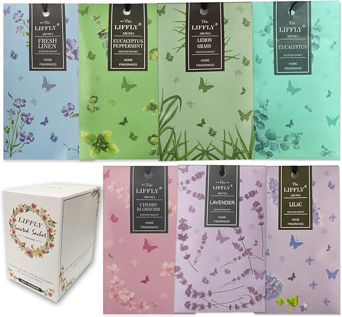 14 Packs Scented Sachets Bags for Drawers and Closets Long-Lasting Home Fragrance Sachet Lavender Cherry Blossoms Lilac Fresh Linen Eucalyptus Peppermint Lemongrass 7 Scent Gift Box