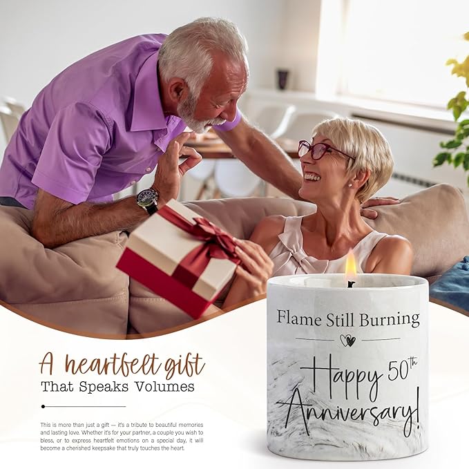 50th Anniversary Candle - 50th Wedding Anniversary Present for Couple & Parents, 50 Year Aniversario Gifts for Men, Women, Wife,Husband - 6 Oz Lavender Candle