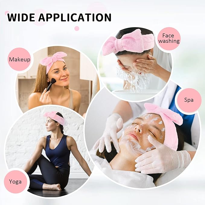 WHAVEL 6 Pack Pink Spa Headband for Washing Face, Skincare Headbands Microfiber Pink Party Favors Sleepover (Type 14)