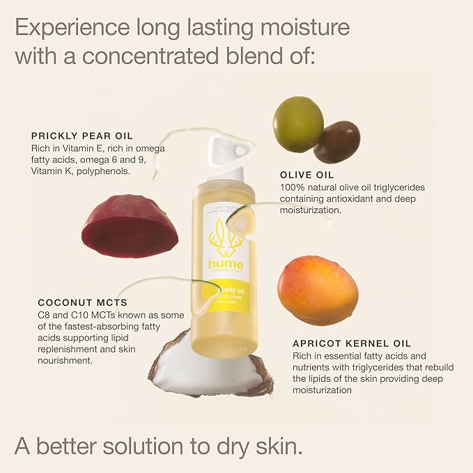 HUME SUPERNATURAL Dry Body Oil Spray - Ultra Hydrating Oil for Dry Skin, Light and Nourishing Body Oils for Women and Men, Long-Lasting Moisture (Coconut Coast, 1-Pack)