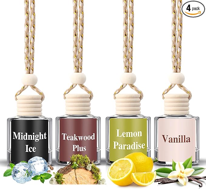 Maxdot 4 Pcs Cute Car Air Freshener Hanging Fall Car Essentials Oil Diffuser Long Lasting Air Freshener Aromatherapy Vehicle Diffuser Automobile Scents Fragrance(Fresh and Woody Collection)