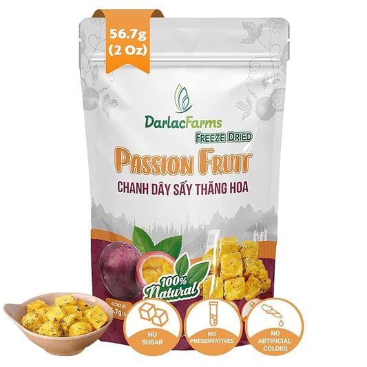 DARLAC FARMS Freeze Dried Passion Fruit Cubes, 2 Oz Pack 1, No Sugar Added, Healthy Fruit Snacks for Kids, Adults & All Ages, Premium Organic Crispy Crunchy Snacks, Tea, Baking, Smoothie, Yogurt, 2 Oz