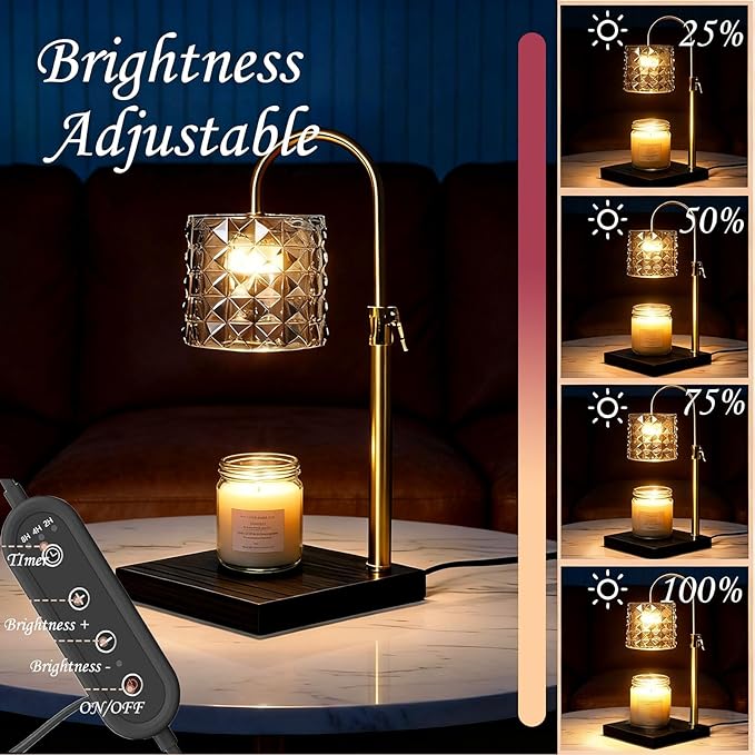 Candle Warmer Lamp with Timer & Dimmer, Adjustable Height Flameless Wax Melt Warmer for Jar Candles, Birthday Gifts for Mom Women Men Friend Sister, House Warming Gift New Home Decor (Grey)