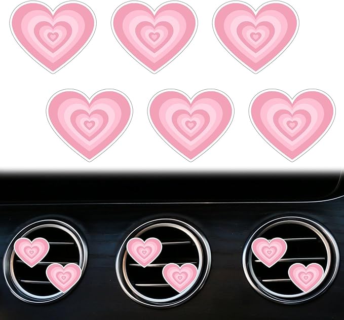 6 Pcs Heart Air Vent Clips, Cute Heart Car Air Fresheners Vents Clips Funny Cars Diffuser Vent Clips Cars Interior Decor Charm Cute Car Accessories,Decoration for Women Automotive (Pink Heart)