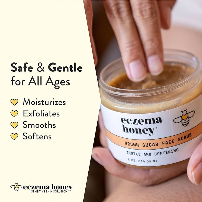 ECZEMA HONEY Brown Sugar Face & Body Scrub - Bath Scrub for Dry Skin - Natural & Gentle Face Scrub Soothes Eczema - Body Care Products for Women & Men - Sensitive Skin Exfoliating Body Scrub (6 Oz)
