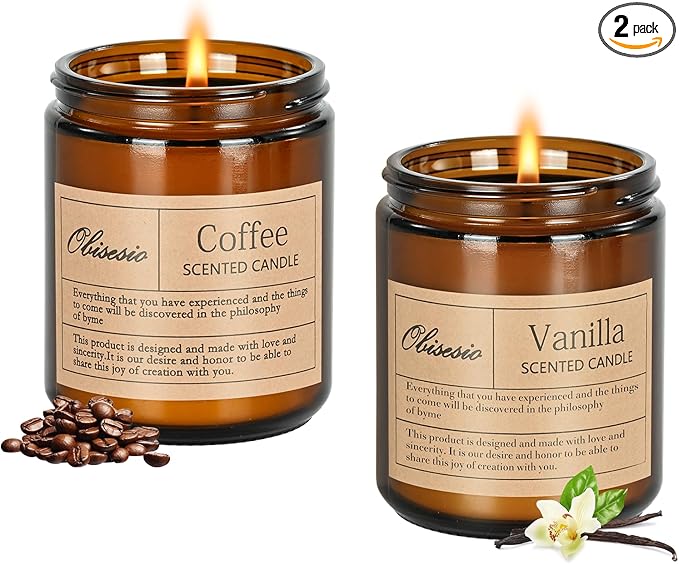 Candles for Home Scented, 2 Pack Scented Candles for Stress Relief & Self-Care, Aromatherapy Candle for Men and Women Birthday, Soy Sleep Jar Candle Set(Coffee & Vanilla)