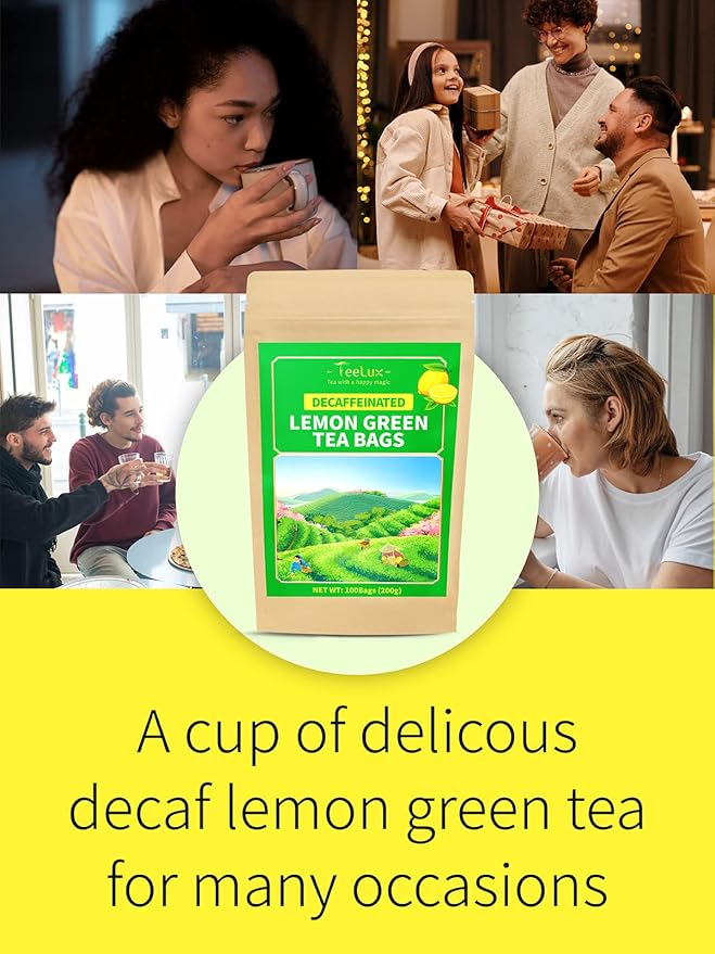 TeeLux Decaf Lemon Green Tea, Smooth Decaffeinated Green Tea with Refreshing Lemon Aroma & Flavor, 100 Count