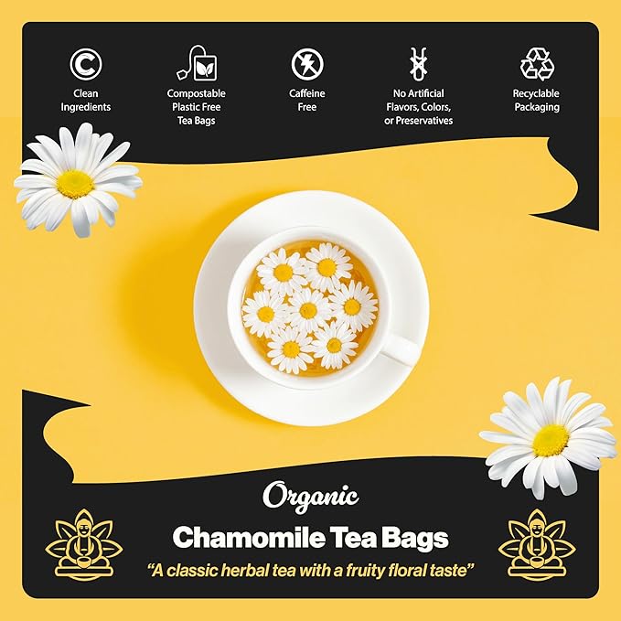 Buddha Teas - Organic Chamomile Tea Bags - For Health & Wellbeing - With Antioxidants & Minerals - Clean Ingredients - Caffeine Free - OU Kosher & Non-GMO - 100 Non-String Tea Bags (Pack of 1)
