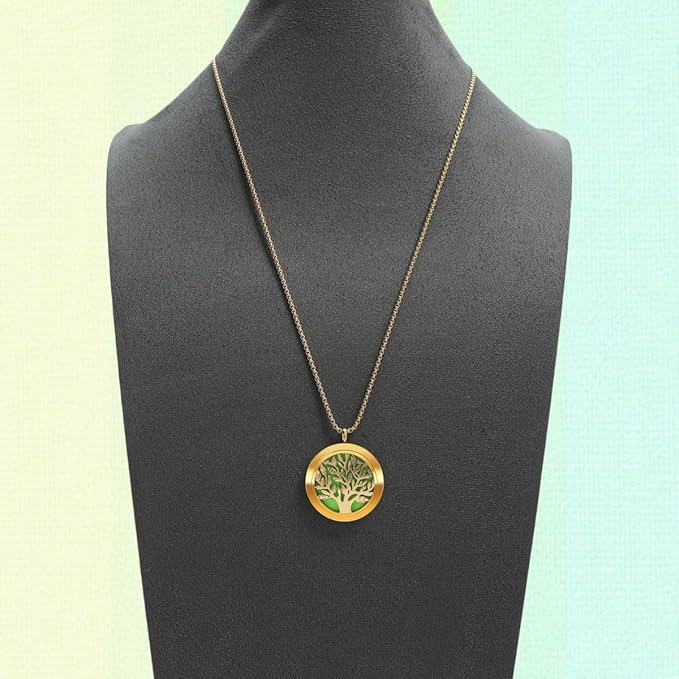 Aromatherapy Diffuser Necklace-Tree of Life Essential Oil Necklace,Aromatherapy Diffuser for Men and Women,Portable,Suitable for Yoga,Meditation,Travel,Stress Relief Gift(Gold 30mm)
