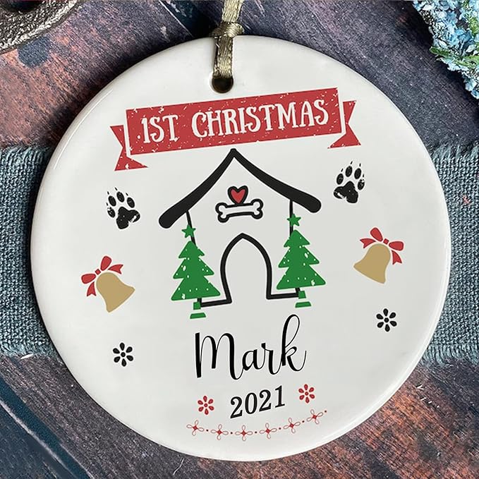 Dog Christmas Ornament - First Christmas Personalized Dog Ornament - Custom Dog Name Christmas Ornament - Pet Memorial Ornament