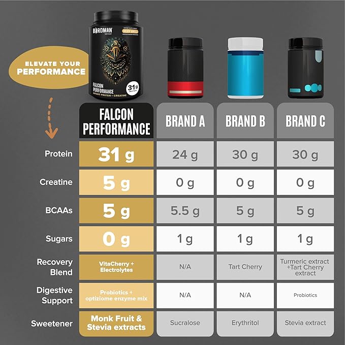 BIRDMAN Falcon Performance Vegan Protein Powder, 31g Protein, 5g Creatine, 5g BCAA, Probiotics, Electrolytes, Pre Workout, Low Carb, Sugar Free & Dairy Free, Plant Based Vanilla Protein -19 Servings