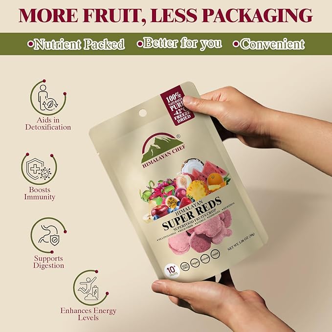 Himalayan Chef Super Reds Freeze-Dried Fruit Crisps, 30g | 10+ Superfood Fruits | Healthy Snacks Packed with Multivitamins, High Fiber & Antioxidants for Energy Boost