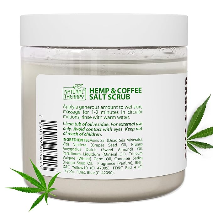 Natural Therapy Hemp & Coffee Salt Scrub – Exfoliating Body Scrub for Women – Moisturizing and Nourishing Skin – with Pure Oils and Dead Sea Minerals (23.28 Oz)