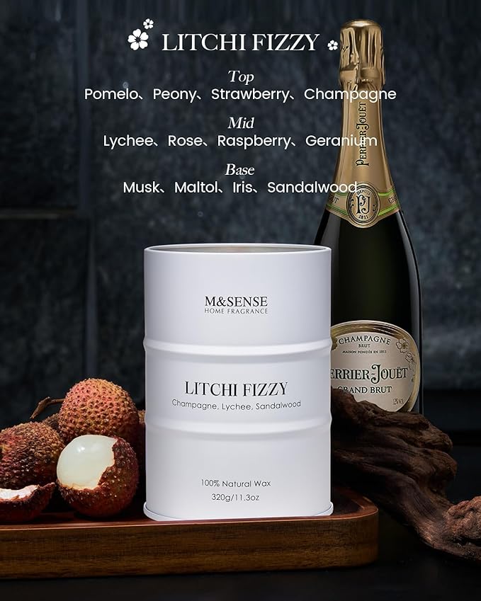 M&SENSE Soy Candles Litchi Fizzy Scented 11.3oz 70 Hour Long Lasting Natural Wax Non Toxic, Summer Candle Cozy Home Decor, Relaxing Aromatherapy Gifts for Women Mom Girlfriend