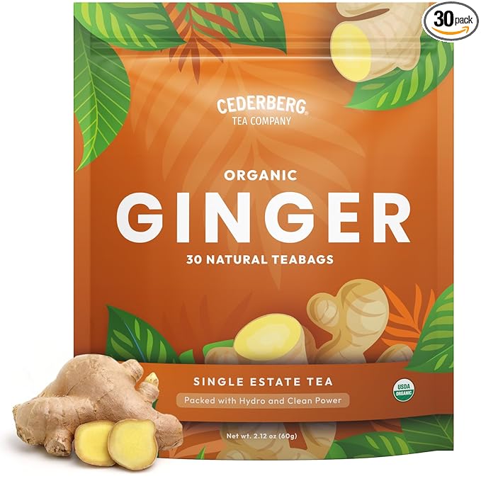 Cederberg Tea Company Organic Ginger Tea — 30 Tea Bags | Organic Herbal Tea From Single Origin | Eco-Friendly Tea Bags | Non-GMO Caffeine Free Tea With Zero Sugar