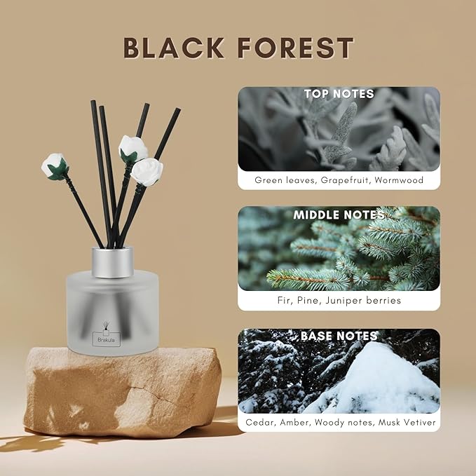 Brakula Reed Diffuser Set, Black Forest Scented, Reed diffusers for Home, Home Fragrance Diffuser with 7 Reed Sticks for Room/Bathroom Decor 3.38 fl oz(Black Forest)