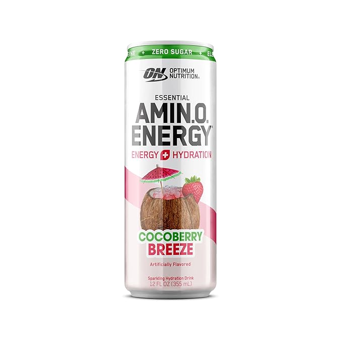 Optimum Nutrition Amino Energy Sparkling Hydration Drink, Electrolytes, Caffeine, Amino Acids, BCAAs, Sugar Free, Cocoberry Breeze, 12 Fl Oz, 12 Pack (Packaging May Vary)