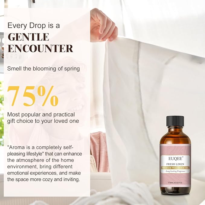 EUQEE Fresh Linen Fragrance Oil 60ml Premium Fragrance Essential Oil for Aromatherapy, Diffusers, DIY Bath Bombs, Candle Making (2.02 Fl oz)