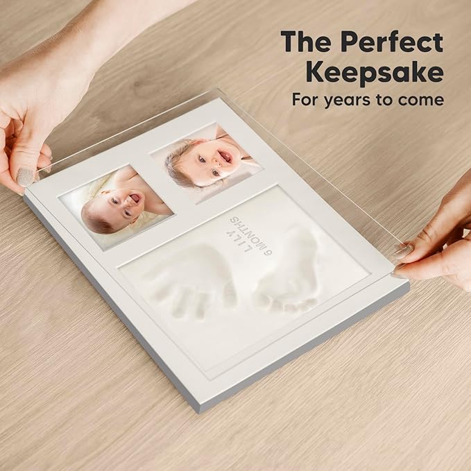 Baby Hand and Footprint Kit - Quick Dry Clay Baby Footprint Kit, Newborn Keepsake, Nursery Picture Frame for Boys, Girls, Personalized Gifts for Shower & Registry,New Mom Gift(Cloud Gray)
