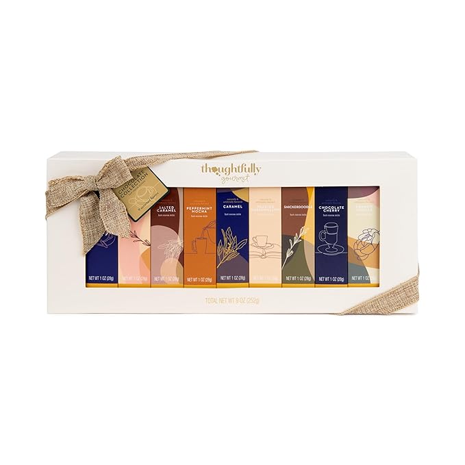 Thoughtfully Gourmet Hot Chocolate Gift Set, Flavors Include Salted Caramel, Peppermint, French Vanilla and More, Packaged in Gift Box with Bow, Set of 9