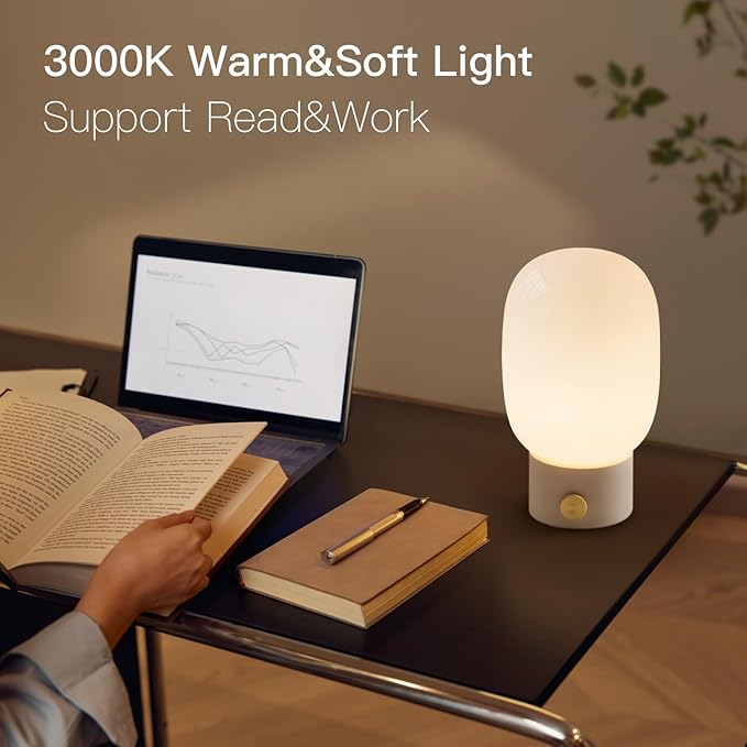 ONEWISH Bedside Table Lamp, Modern Small Desk Light with Warm LED Bulb, Fully Dimmable Nightstand Lamp for Home Decor, Birthday Gift