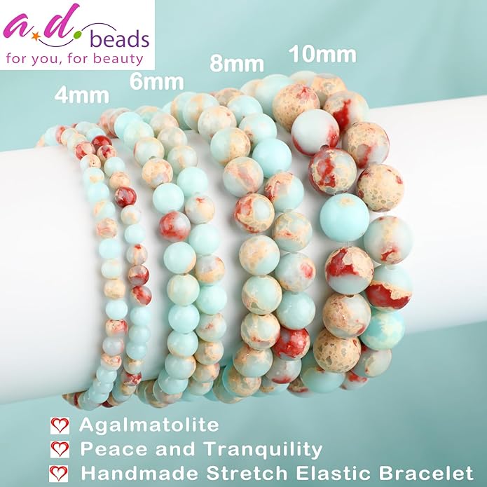 AD Beads 4mm6mm8mm10mm Handmade Bracelet - Natural Gemstone for Peace and Tranquility - Meditation, Yoga, Healing and Energy Gift for Unisex