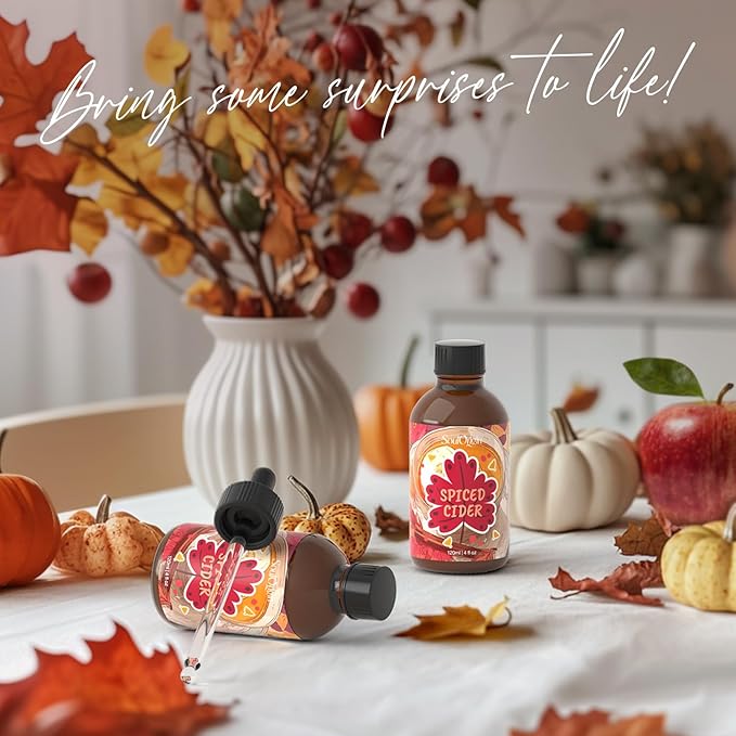 Autumn Spiced Cider Essential Oil 120ml (4 Fl Oz), Natural Fall Fragrance Oils for Aromatherapy Essential Oil Diffuser, Fragrance Lamps Humidifier, Massage, Candle Making, Gifts for Women