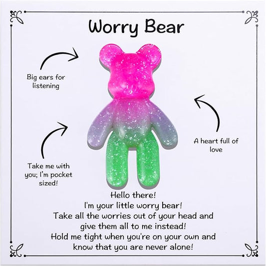 Pocket Bear Hug, Anxiety Gifts for Men Women, Mental Health Positivity Gift for Anxious Friend, Autism Fidget Gift, Stress Relief Gifts for Her, Back to School Reminder of Comfort, Pink Green