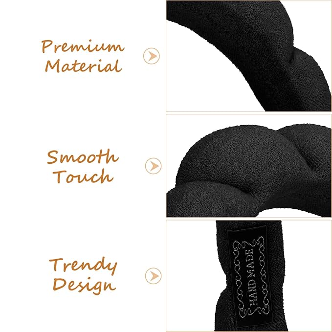 AMCAMI 2 PCS Puffy Spa Headband for Women Sponge Headbands for Girls Terry Towel Cloth Fabric Head Band for Skincare,Makeup Removal,Face Washing,Facial Mask,Shower,Hair Accessories(Black&Light Pink)