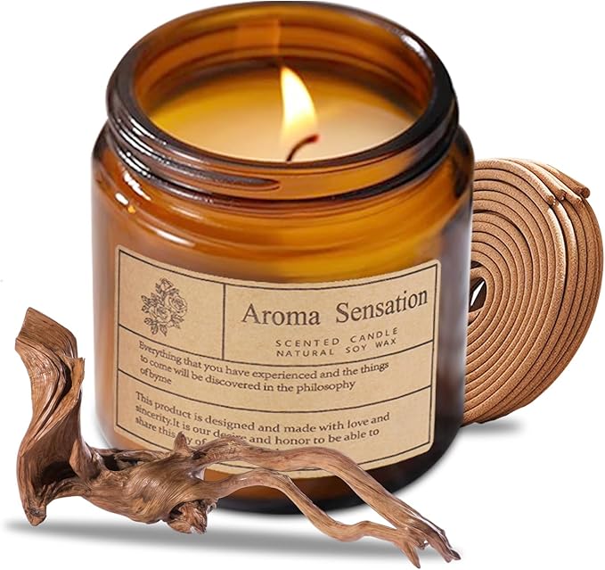 Organic Smoked Rosewood Candles - Non Toxic Soy Candles for Home, Stress Relief & Meditation (7oz)