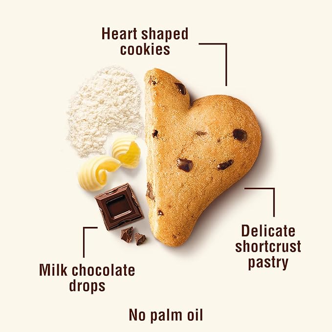 Mulino Bianco Cuoricini Cookies with Chocolate Chips | Heart-Shaped Italian Biscuits | No Palm Oil | Product of Italy | 7.05 Oz (200 g)