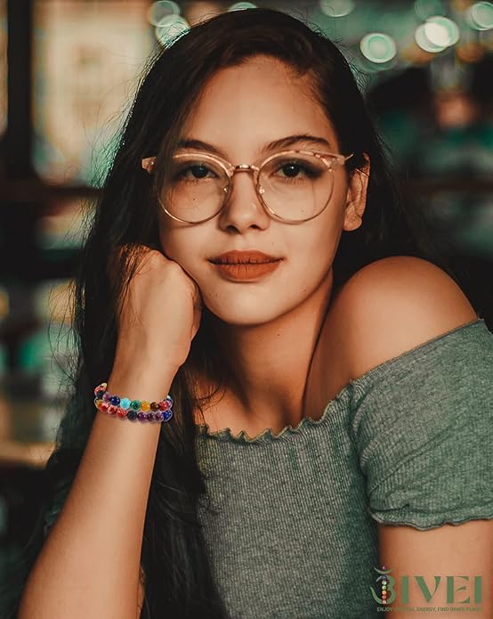 Bivei Natural Gemstone Semi Precious Healing Crystals Handmade Stretchy Round Beads Bracelet, Enhance Positive Energy