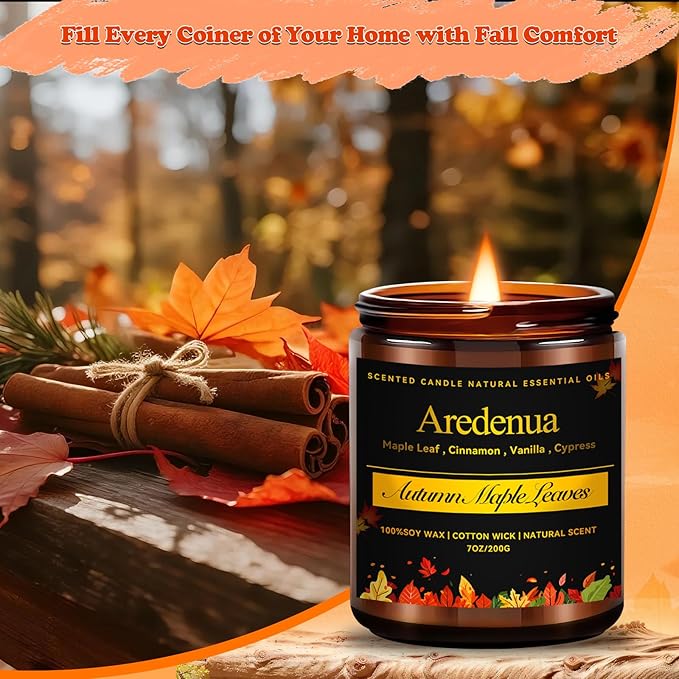 Fall Candles - Autumn Leaves Candle | Autumn Scented Candles for Home, 7oz Autumn Soy Candle for Home Scented, 50 Hours Burn Time, Season Celebration/Halloween/Thanksgiving Fall Gifts for Women Men