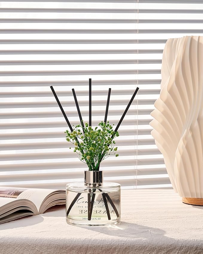 M&SENSE Reed Diffuser Set with 7 Sticks | 7.0oz Lily of The Valley & Cedarwood Scent, Flame Free Fragrance Diffuser for Guestroom Shelf, Long Lasting Floral Diffuser with Baby's Breath Flower Gifts