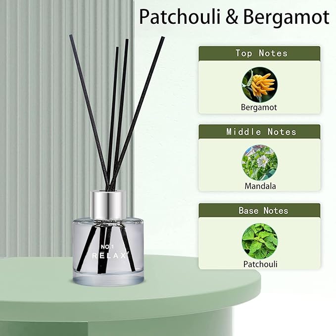 3 Pack Fragrance Reed Diffuser, 50ML Lavender Jasmine Patchouli Aromatherapy Diffuser Set with 12 Black Fiber Sticks,Air Freshener for Bedroom Bathroom Office, 8.2X 6.6X 2.1 inch