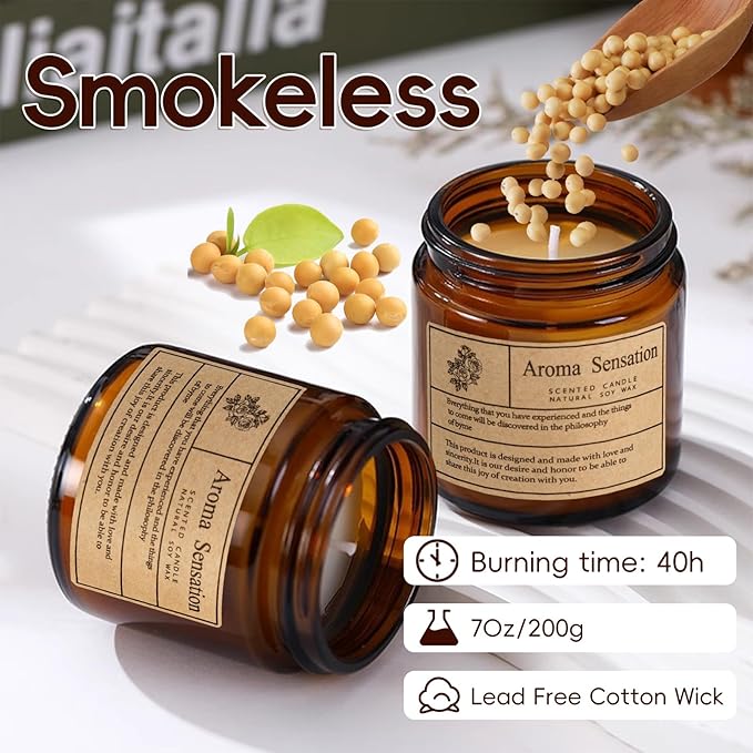 Organic Sandalwood Rose Candles - Non Toxic Soy Candles for Home, Stress Relief & Meditation (7oz)