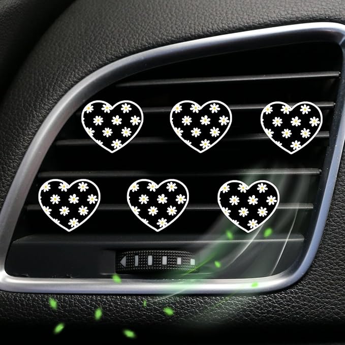 6 Pcs Heart Air Vent Clips, Cute Car Air Fresheners & Decor, Yellow and White