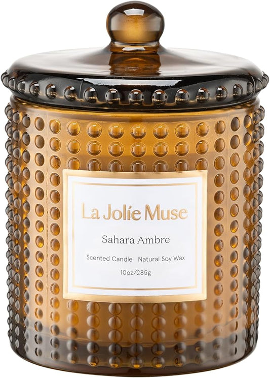 LA JOLIE MUSE Fall Candle | Sahara Amber Candles – Bergamot, Clove & Amber | 10 oz Soy Candle | Natural Soy Wax | 55 Hours Clean Burn | Gift-Ready for Cozy Nights | Elevated Fall Décor