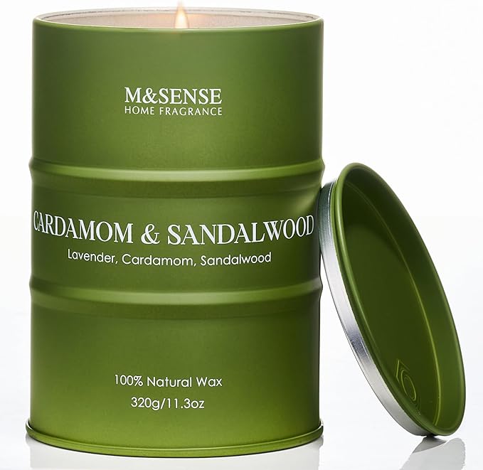 M&SENSE Cardamom Sandalwood Soy Scented Candles, Natural Organic Clean Burning Candles 11.3oz 70 Hours Long Lasting, Relaxing Aromatherapy Candles Gifts for Stress Relief