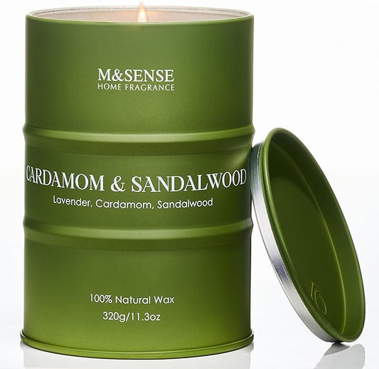 M&SENSE Cardamom Sandalwood Soy Scented Candles, Natural Organic Clean Burning Candles 11.3oz 70 Hours Long Lasting, Relaxing Aromatherapy Candles Gifts for Stress Relief