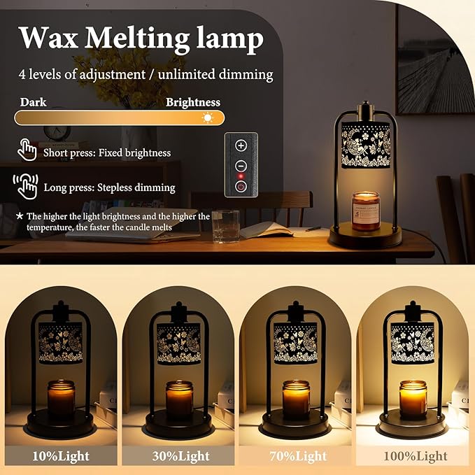 Lococo Candle Warmer Lamp Wax Light: Wax Melt Warming Lamps for Jar Candles with Timer Dimmable for Birthday Christmas Gift, Room, New House, Bedroom, Vintage Home Decor, Black + Fairy Moon